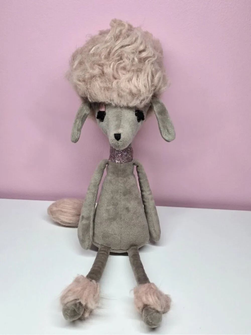 Jellycat Swellegant Penelope Poodle Gray & Pink 14” Plush Stuffed Animal